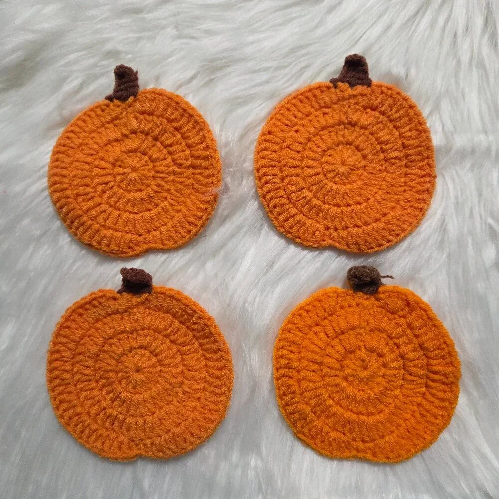 Crochet Pumpkin Coasters Set